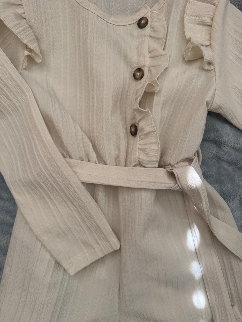 Girls Cream Ruffled Button Jumpsuit - Picture 4 of 4